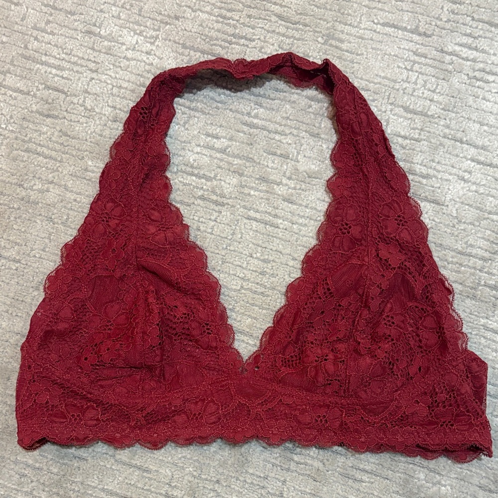 Free People Lace Halter Bralette - Deep Red